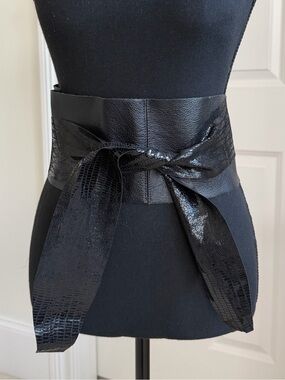 Miss Mak Couture Designs Wide Obi-Style Waist Belt, Black, size Small